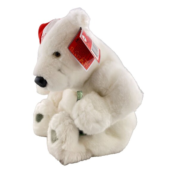 Coca Cola Brand 10" Santa Polar Bear Bean Bag Plush Stuffed Animal Bottle w/Tags - Picture 2 of 13
